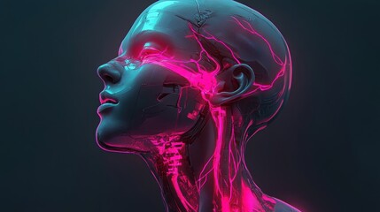 Futuristic Humanlike Form with Neon Glow and Digital Aesthetics
