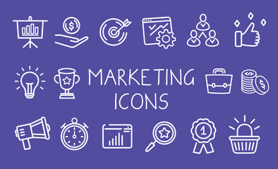 Business marketing pack 16 line icons