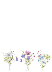 Floral background, greeting card with place for text, with flowers and leaves, hand drawing. Birthday, wedding, bridal invitation.