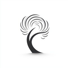Minimalist Black and White Abstract Tree Design with Swirling Branches