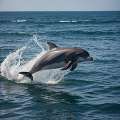 Fototapeta premium A playful dolphin leaping out of the ocean waves.