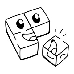 Puzzle blocks with smiley face, doodle icon

