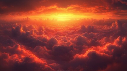 Fototapeta premium Vibrant Sunset Over Clouds with Dramatic Colors and Soft Lighting