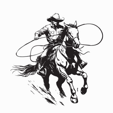 Cowboy rides a horse and throws a lasso image vector isolated on white background.