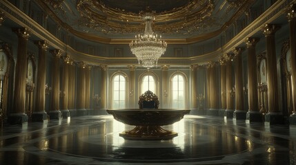 Obraz premium Majestic Golden Palace Interior with Grand Chandelier and Opulence