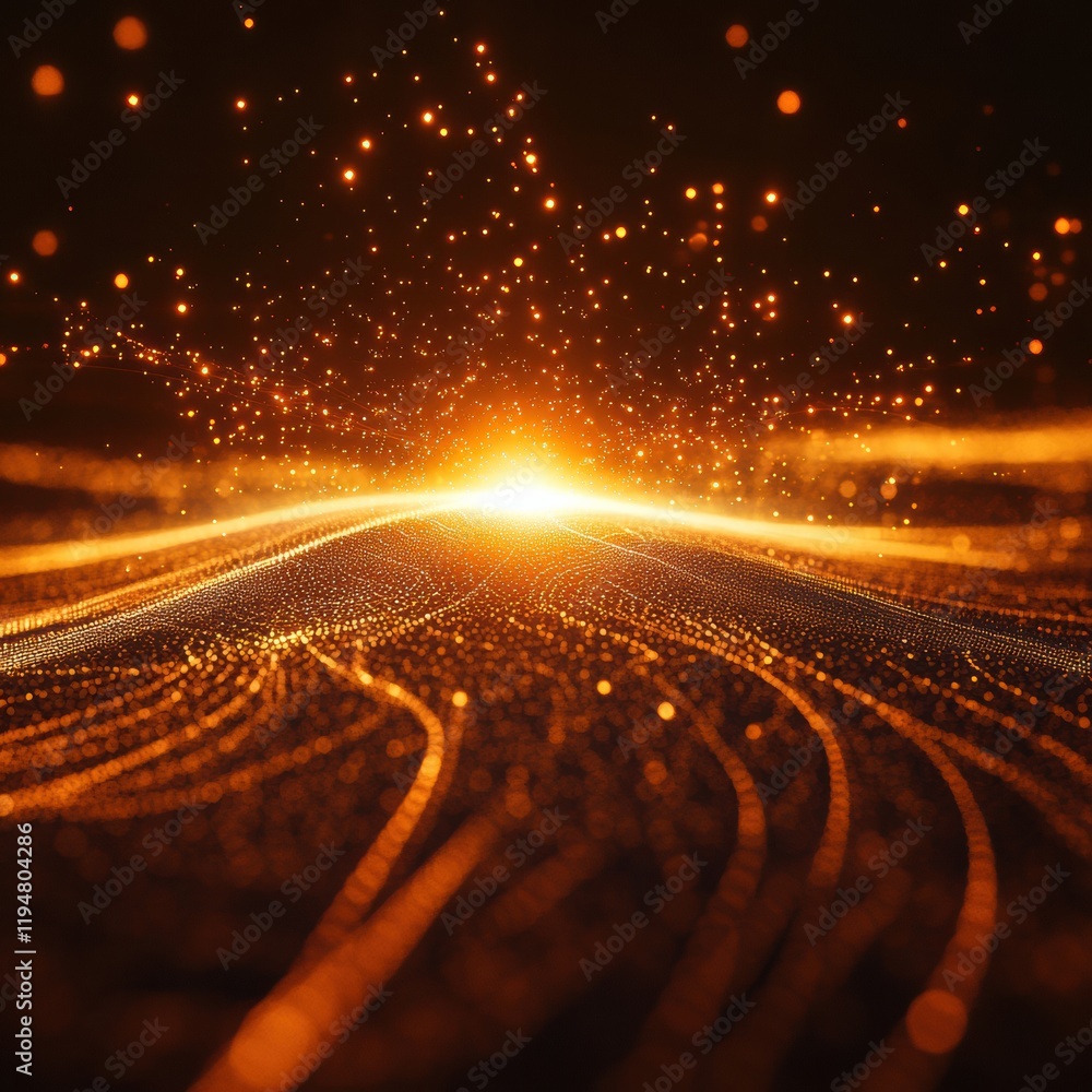 Poster Glowing digital globe with flowing lines and points representing a vibrant interconnected world. Generative AI