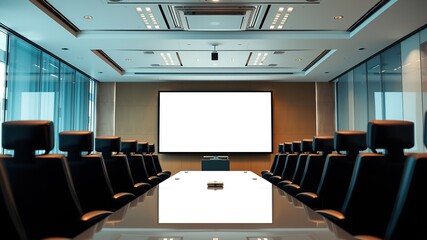 Modern Conference Room Mockup with Empty LCD Screen - Business Meeting Space