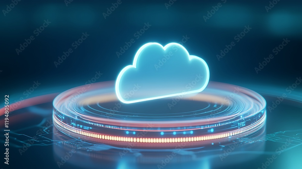 Poster digital cloud concept with futuristic design and neon glow featuring technology background and data 