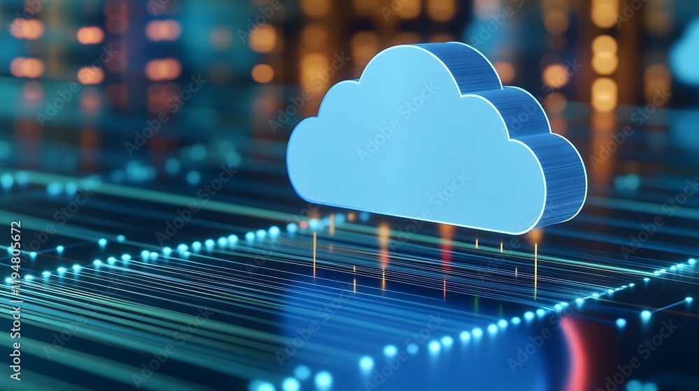 Poster digital cloud concept with streaming data visualizing network connectivity and data transfer in mode