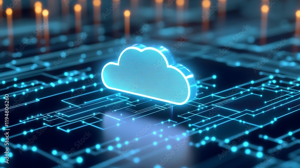 Poster digital cloud icon on circuit board background reflecting innovation in technology and data solution