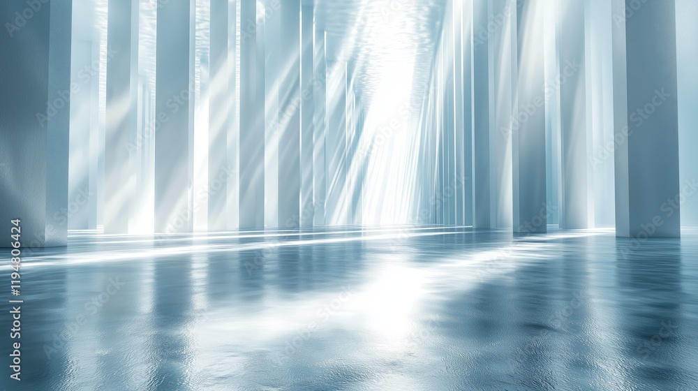 Poster ethereal light rays in modern architectural space with reflection