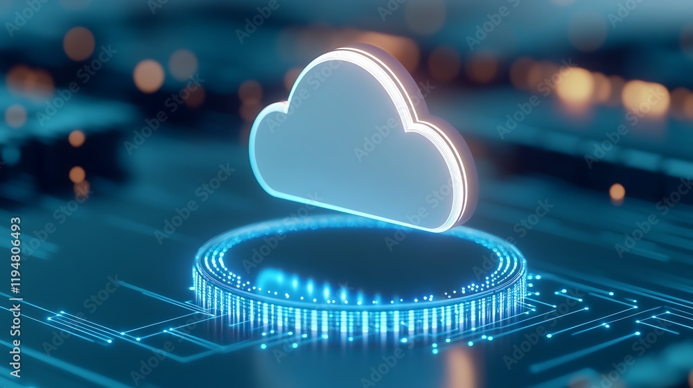 Aufkleber digital cloud icon on circuit board background with glowing light elements and technology concept