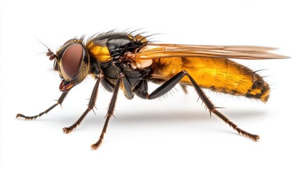 Detailed Close-Up of a Bright Orange and Black Insect on White Background