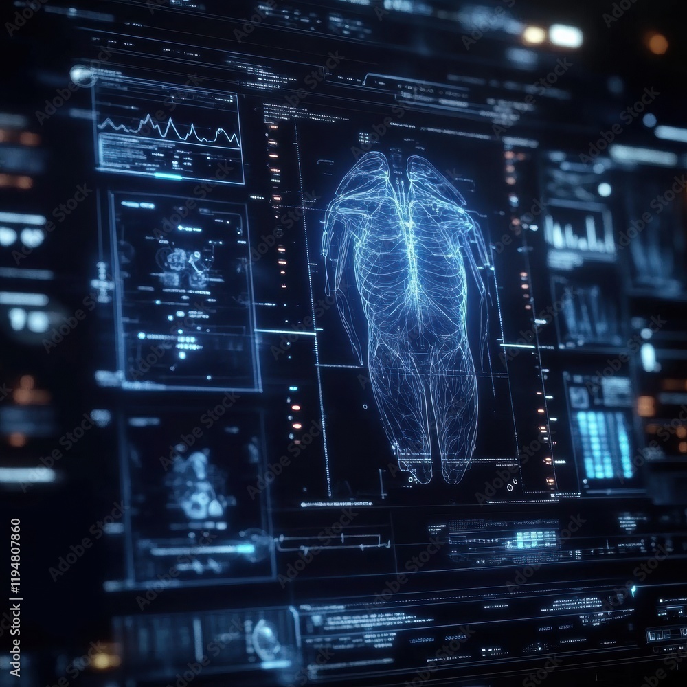 Aufkleber Diagnostic medical screen displaying advanced imaging and patient data in a clinical environment. Generative AI