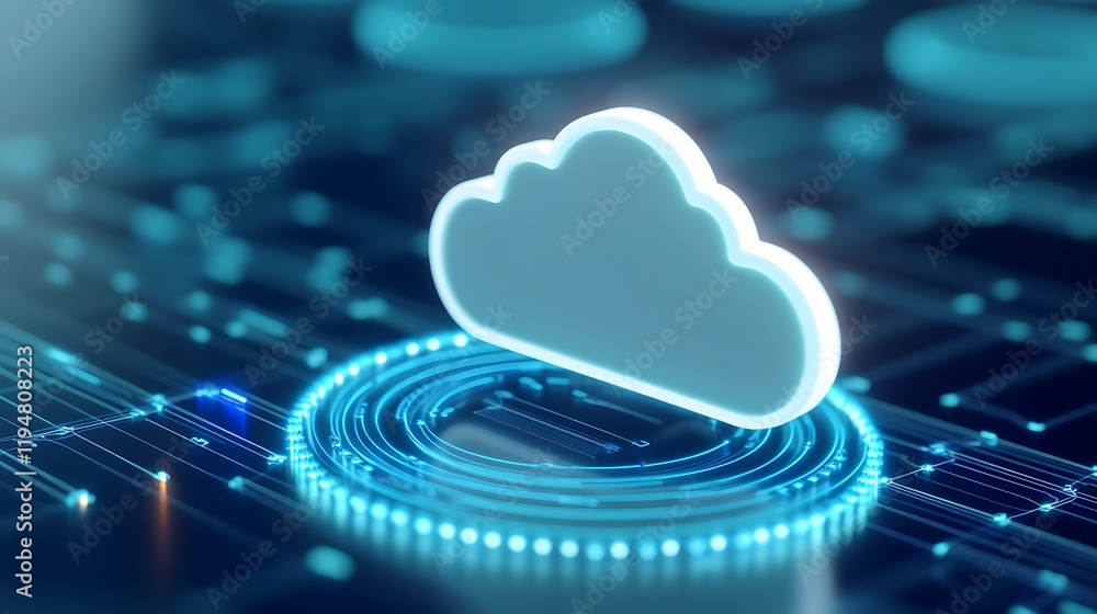 Aufkleber digital cloud icon surrounded by futuristic technology and data representation in a tech landscape