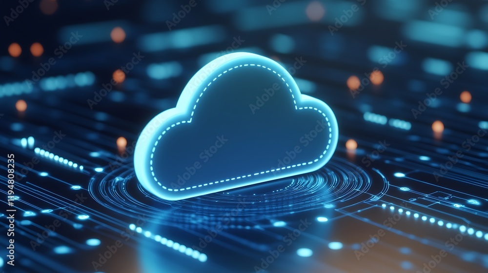 Aufkleber digital cloud icon surrounded by futuristic data connections and abstract technology background