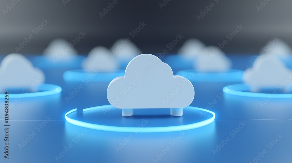 Poster digital cloud icon surrounded by glowing circles on a futuristic background for technology and data 