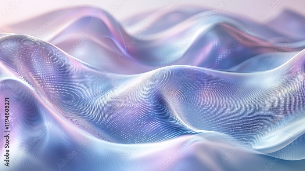 Poster smooth waves of iridescent fabric flowing in soft light