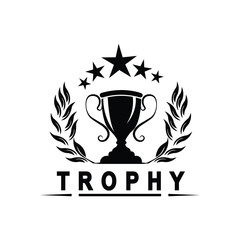 Trophy Tournament Badge Logo Design Vector Template. Black icons Victory trophies and awards