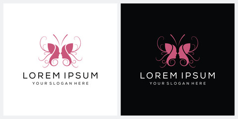 beautifull face and butterfly logo design vector template