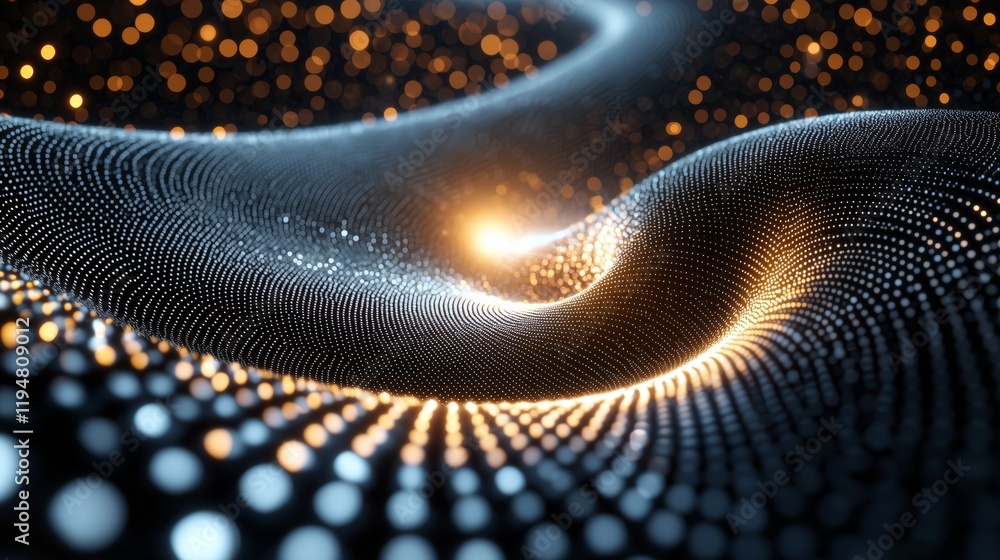 Poster abstract wave pattern of dots with light effects in dark space