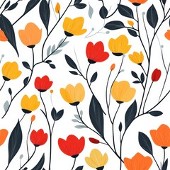 Seamless Floral Pattern with Beautiful Tulips on a Crisp White Background for Elegant and Bright Design Projects