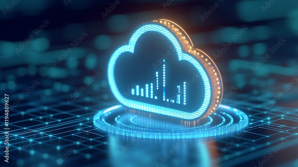 Poster digital cloud icon with data visualization on technology background for online storage concepts