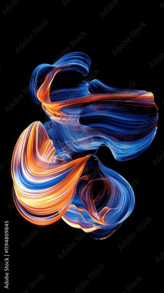 Poster a mesmerizing composition of dynamic abstract lines in electric blue and warm hues flows gracefully 