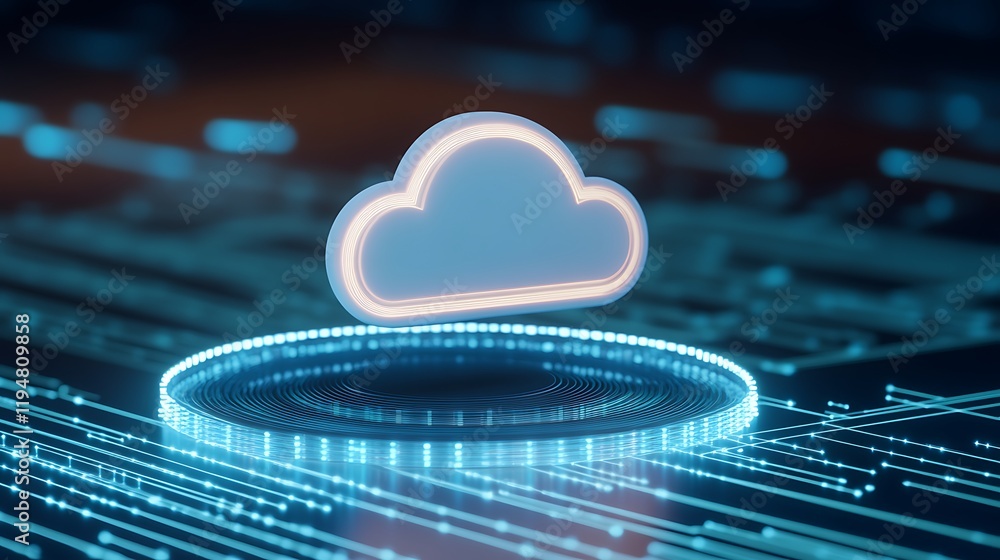 Aufkleber digital cloud icon with futuristic technology background for data storage and connectivity concepts