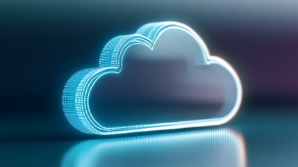 Digital Cloud Icon with Glowing Edges on a Soft Gradient Background for Technology and Innovation Concepts