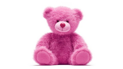 A pink teddy bear isolated on a white background