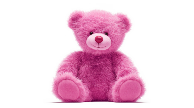 A pink teddy bear isolated on a white background