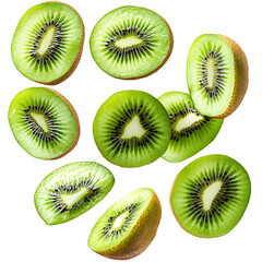 Fototapeta premium Kiwi Fruit Slices Isolated on White Background, Collection of Fresh Kiwi Fruit on Transparent Background