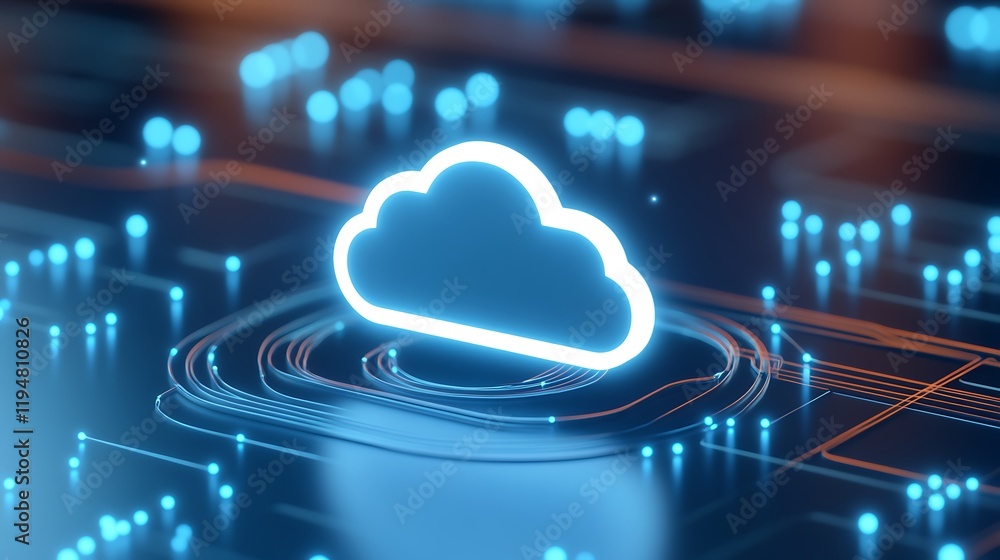 Poster digital cloud network concept with neon effects and abstract background for technology and innovatio