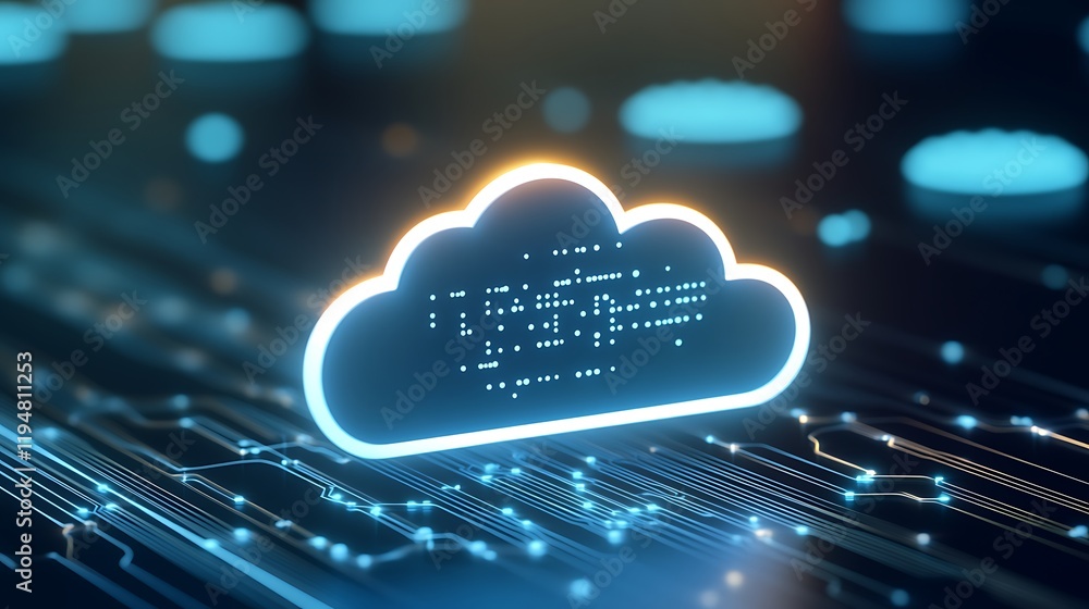 Poster digital cloud storage concept with abstract data stream and light effects in a futuristic technology