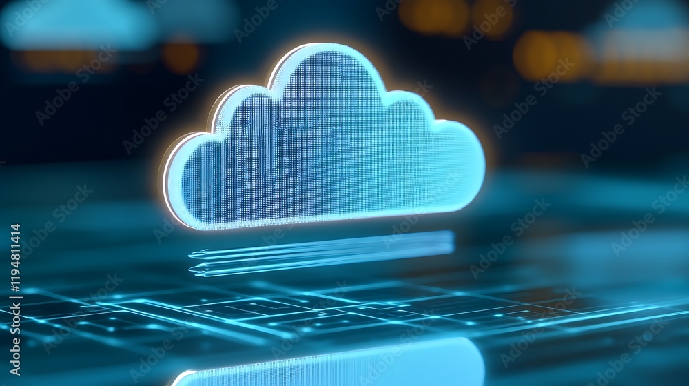 Poster digital cloud storage concept with blue glowing effect on abstract background for technology and inn