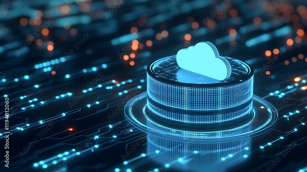 Poster digital cloud storage concept with data transfer and connectivity representation in high-tech backgr