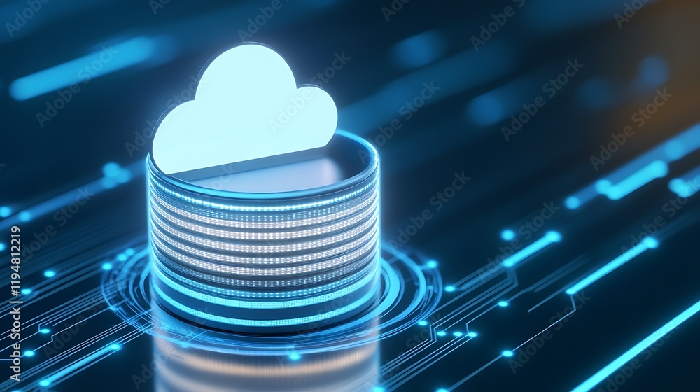 Aufkleber digital cloud storage concept with database and bright cloud icon on futuristic background