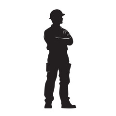 Silhouette of a Technical Worker with Hand Gesture – Vector Design