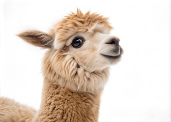 Fototapeta premium Photo Montage of Fluffy Alpaca with Curious Expression on White Background
