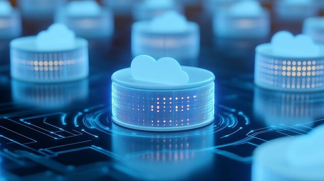 Digital Cloud Storage Representation with Data Circuits and Modern Technology Visualization in Blue Tone