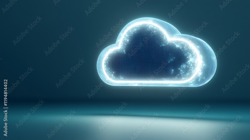Aufkleber digital cloud symbol with glowing edges floating in a futuristic blue environment on a smooth surfac