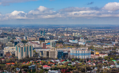 Fototapeta premium Aerial view of the Kazakh city of Almaty on a spring day