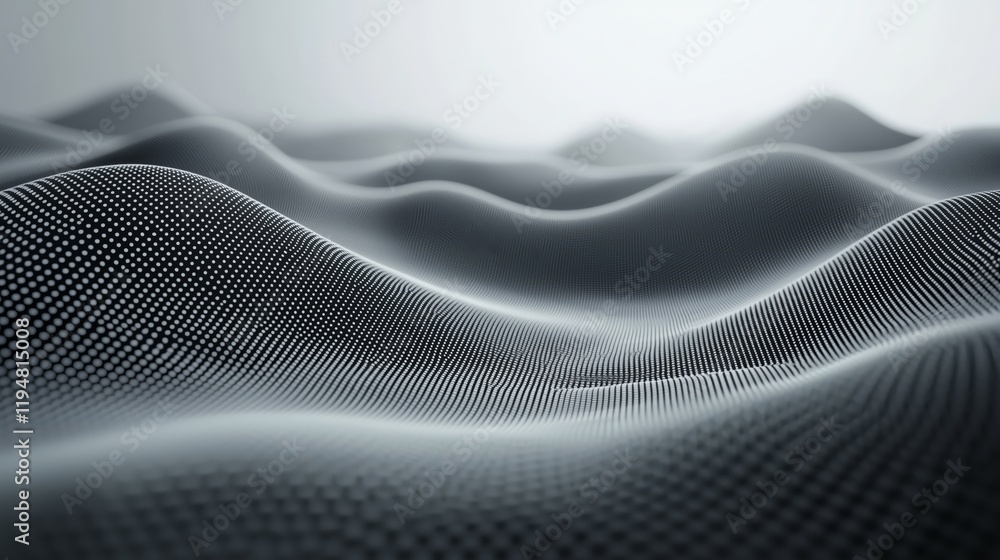 Poster abstract black and white wave patterns with dots and depth effects