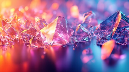 Colorful Shimmering Crystals on Surface with Vibrant Lighting Effects