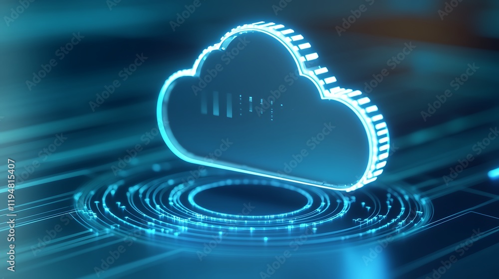 Poster digital cloud technology concept with circuit board design representing data storage and transfer in