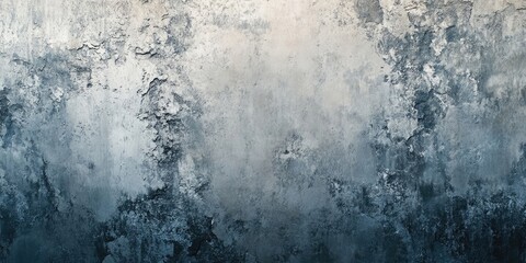 Fototapeta premium Textured abstract background of a weathered concrete wall in shades of gray and blue, featuring uneven surface and ample copy space at center.