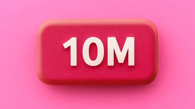 Ten Million. 10M Social Media Success Celebration Achievement 3D Render Concept, Pink Background