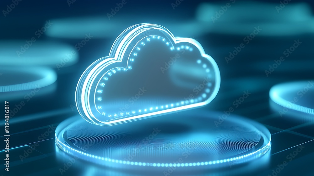 Poster digital cloud technology concept with neon effect on abstract background for innovative data storage