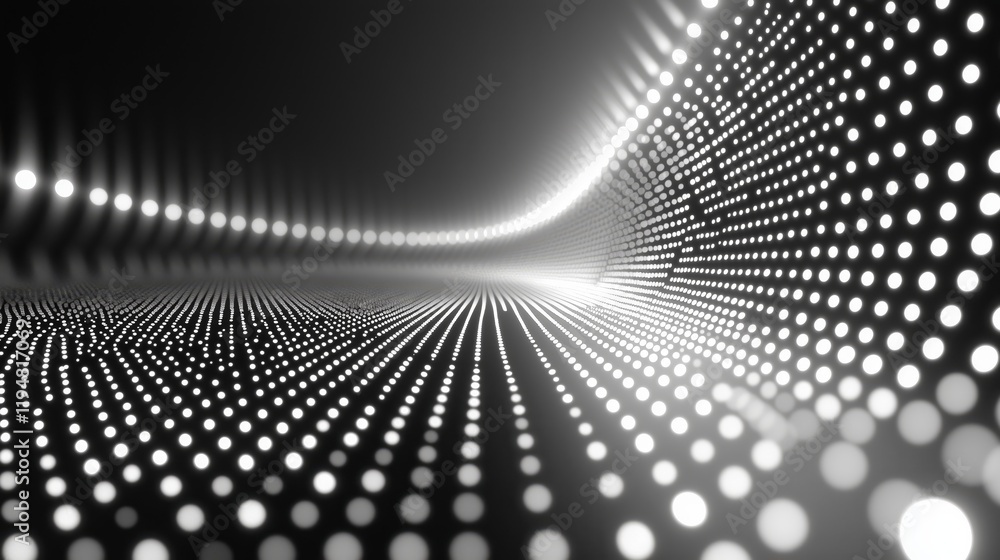 Poster abstract light waves with dots in black and white pattern design